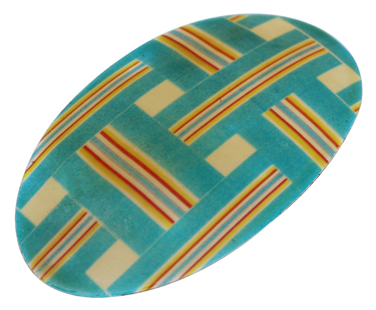 Brass Barrette Clip with Blue Geometric Pattern - 4” Oval - Elegant Hair Accessories - Buy in Bulk Wholesale
